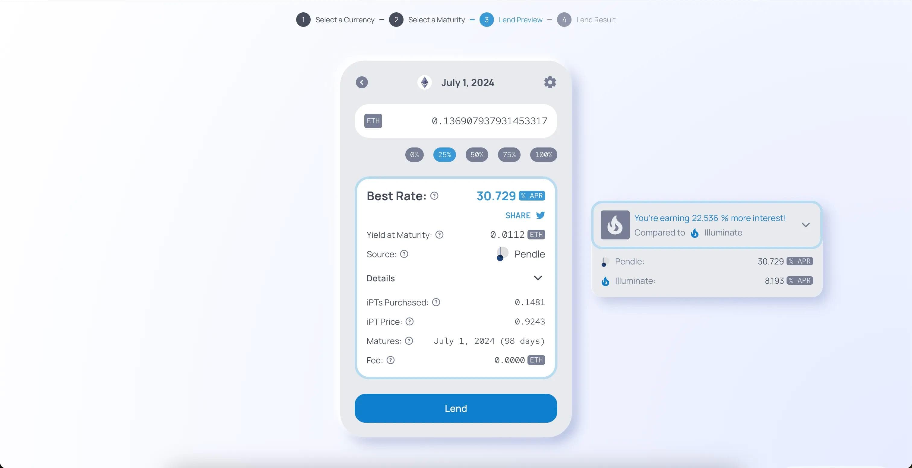 Interfaces can be expanded for more details about the transaction and rate comparisons.