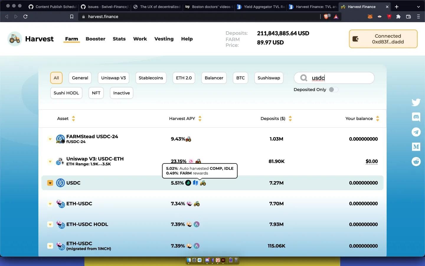 Screenshot image of a yield farming DeFi App with complicated asset labeling